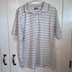 Men's Polo Shirt - White with Black Stripes Size XL Collared With 3 Buttons Golf